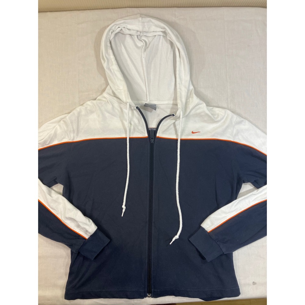Nike Vintage Y2K Full Zip Hoodie Navy White Orange Swoosh Track Jacket XL Girls‎